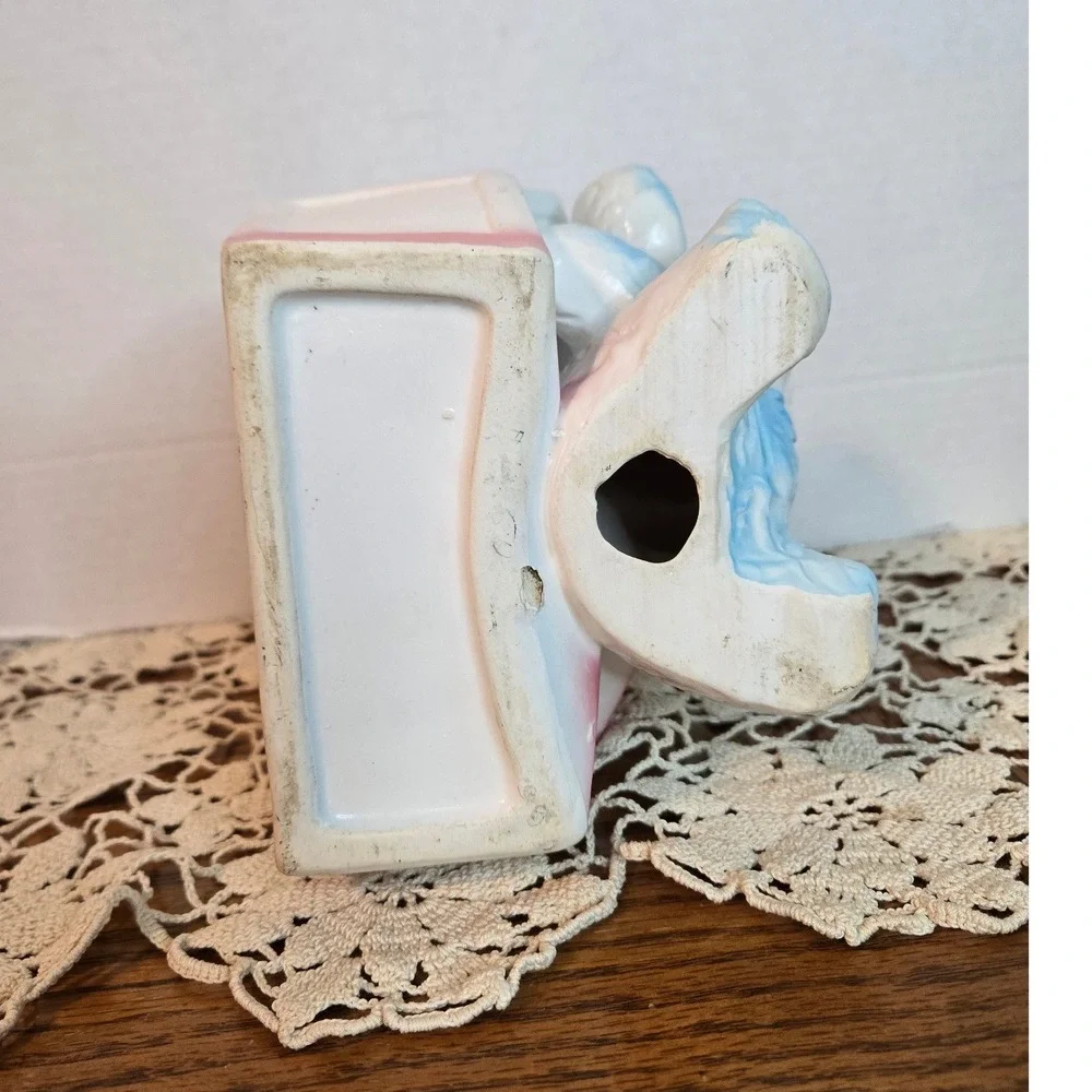 Vintage Baby Bear Planter‎ Nursery Decor Blue White ABC Blocks Unbranded